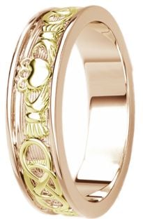 Rose & Yellow Gold Celtic Claddagh Band Ring Mens