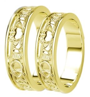 14K Gold coated Silver Celtic Claddagh Band Ring Set