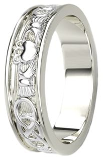 Silver Celtic Claddagh Mens Band Ring 