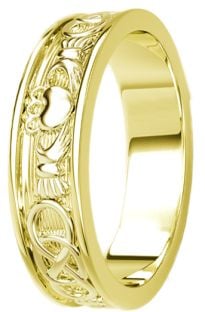 14K Gold coated Silver Celtic Claddagh Mens Band Ring 