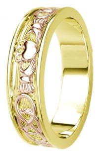 Yellow & Rose Gold Celtic Claddagh Band Ring Ladies