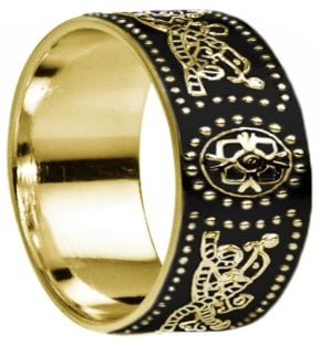  Extra wide Celtic "Warrior" Mens Gold over Silver Black Rhodium Band Ring - 9mm width