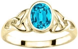 Ladies Sapphire Silver Celtic Trinity knot Ring 