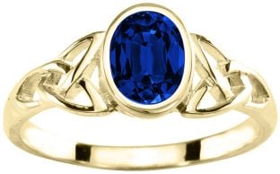 Ladies Sapphire Silver Celtic Trinity knot Ring 