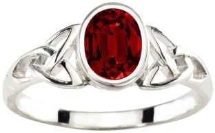 Ladies Ruby Silver Celtic Trinity Knot Ring - July Birthstone