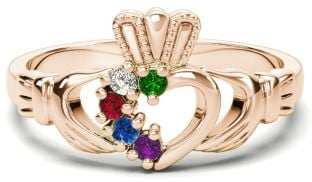 Rose Gold Mother's Birthstone Claddagh Ring 