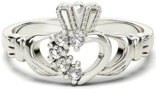 Ladies Diamond Silver Claddagh Ring - April Birthstone