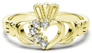 Gold Natural Diamond .075 cts Claddagh Ring - April Birthstone