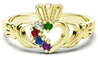 Gold Mother's Birthstone Claddagh Ring 