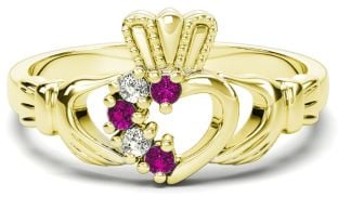 Gold Tourmaline Natural Diamond Claddagh Ring - October Birthstone