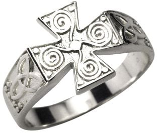 Silver Celtic Cross Trinity Knot Spiral Ring Unisex ladies Mens