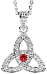 White Gold Genuine Diamond .15cts Genuine Ruby .10cts "Celtic Knot" Pendant Necklace