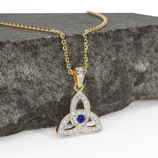 Yellow & White Gold Genuine Diamond .15cts Genuine Sapphire .10cts Celtic Knot Pendant Necklace