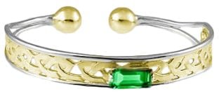 14K Two Tone Gold Silver Emerald Celtic Bangle Bracelet