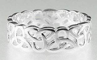 Mens 14K White Gold Silver Celtic Knot Band Ring