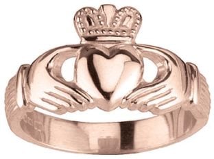  Ladies 14K Rose Gold Silver Claddagh Ring