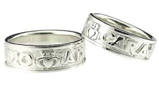 14K White Gold Silver My Soul Mate Claddagh Band Ring Set