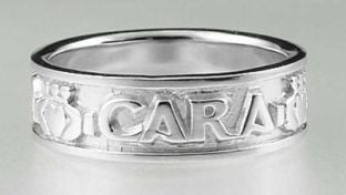 Mens 14K White Gold Silver "My Soul Mate" Celtic Claddagh Band Ring