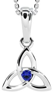 White Gold Genuine Sapphire .06cts Celtic Knot Pendant Necklace - September Birthstone