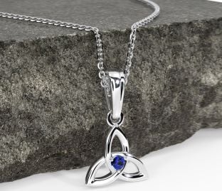 White Gold Genuine Sapphire .06cts Celtic Knot Pendant Necklace - September Birthstone