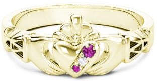 10K/14K/18K Gold Genuine Pink Tourmaline.035cts Genuine Diamond .1cts Claddagh Celtic Knot Ring - October Birthstone