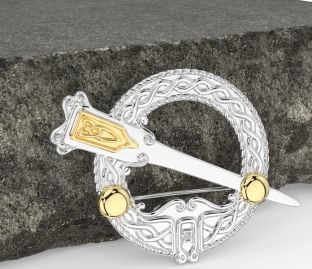 14K Two Tone Gold Solid Silver Celtic Ardagh Brooch