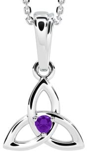 White Gold Amethyst  .06cts Celtic Knot Pendant Necklace - February Birthstone