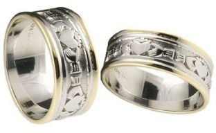 10K/14K/18K Two Tone Gold Claddagh Wedding Rings Set