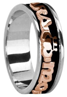 Ladies 14K White & Rose Gold coated Silver "My Soul Mate" Claddagh Celtic Band Ring 