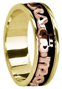 Ladies Yellow and Rose Gold & Black Rhodium  "My Soul Mate" Claddagh Wedding Band Ring