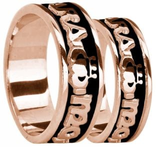 Rose Gold "My Soul Mate" Claddagh Wedding Band Rings Set