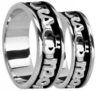 White Gold "My Soul Mate" Claddagh Wedding Band Rings Set