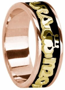 Mens Rose & Yellow Gold & Black Rhodium  "My Soul Mate" Claddagh Wedding Band Ring