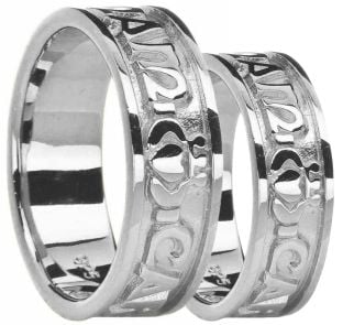 10K/14K/18K White Gold "My Soul Mate" Wedding Band Rings Set