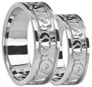 14K White Gold Silver " My Soul Mate" Celtic Claddagh Ring Set