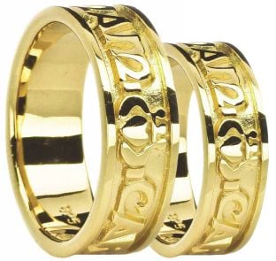 14K Yellow Gold " My Soul Mate" Celtic Claddagh Ring Set