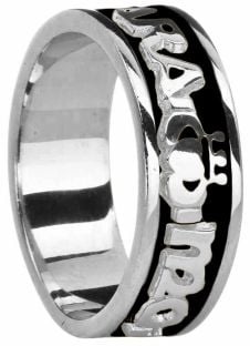 Mens White Gold & Black Rhodium  "My Soul Mate" Claddagh Wedding Band Ring