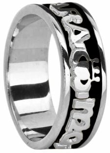 Mens 14K White Gold coated Silver "My Soul Mate "Claddagh Celtic Band Ring 