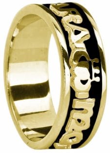 Mens Yellow Gold & Black Rhodium  "My Soul Mate" Claddagh Wedding Band Ring