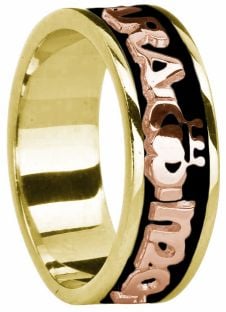 Mens Yellow & Rose Gold & Black Rhodium  "My Soul Mate" Claddagh Wedding Band Ring