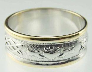 Ladies 10K/14K/18K Two Tone Gold Celtic Knot Claddagh Wedding Ring