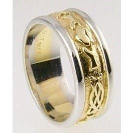 Mens 10K/14K/18K Two Tone Gold Celtic  Claddagh Wedding Band Ring