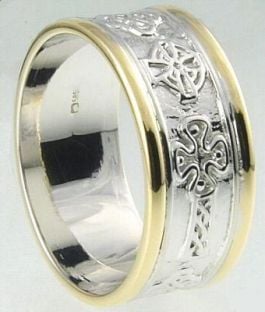 Mens10K/14K/18K Two Tone Gold Celtic Cross Wedding Ring