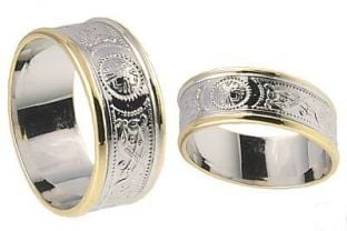 10K/14K/18K White Gold Celtic "Warrior" Wedding Band Ring Set