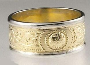 Mens 10K/14K/18K Two Tone Gold Celtic Warrior Wedding Band Ring
