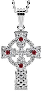 White Gold Genuine Ruby .12cts "Celtic Cross" Pendant Necklace