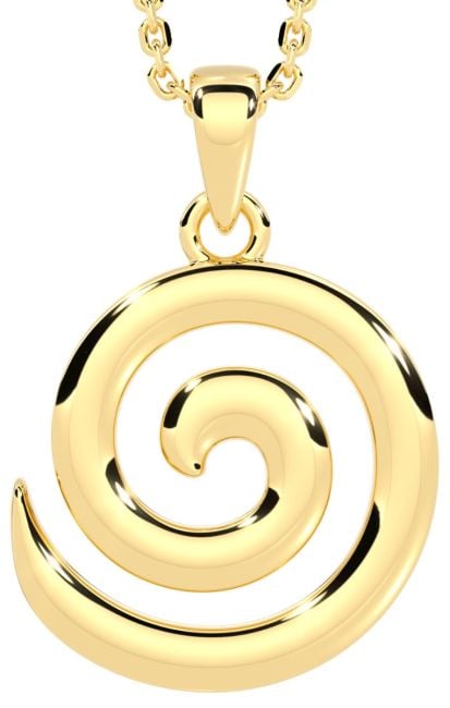 14K Yellow Gold Solid Silver Irish Celtic Spiral Pendant Necklace