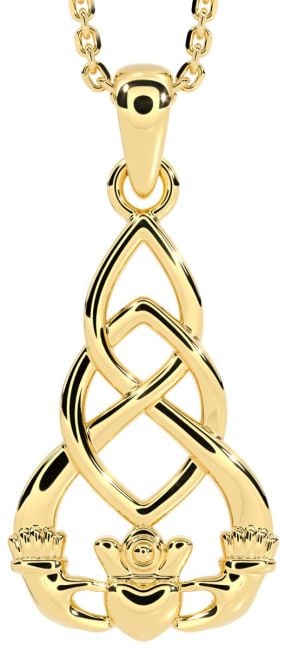 14K Gold Solid Silver Celtic Claddagh Pendant Necklace