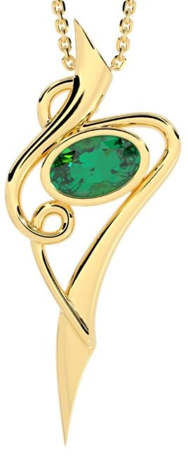 14K Gold Solid Silver Emerald Celtic Pendant Necklace