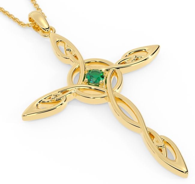 14K Gold Solid Silver Emerald Irish Celtic Cross Pendant Necklace